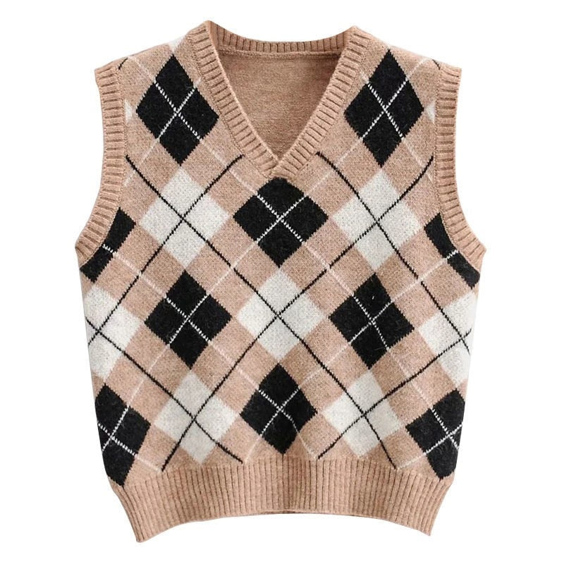 Diamond Pattern Classic Knitted Vest Sweater-ABT35BK