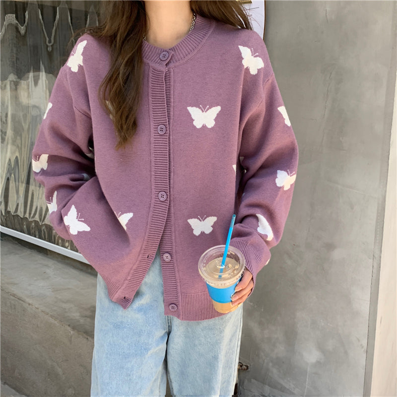 Butterfly Pattern Cute Loose Cardigan Sweater-ABS2450WT