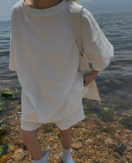 2025 Summer White Suit Short Sleeve T-shirt + Shorts 2-piece Sets-SPF-234