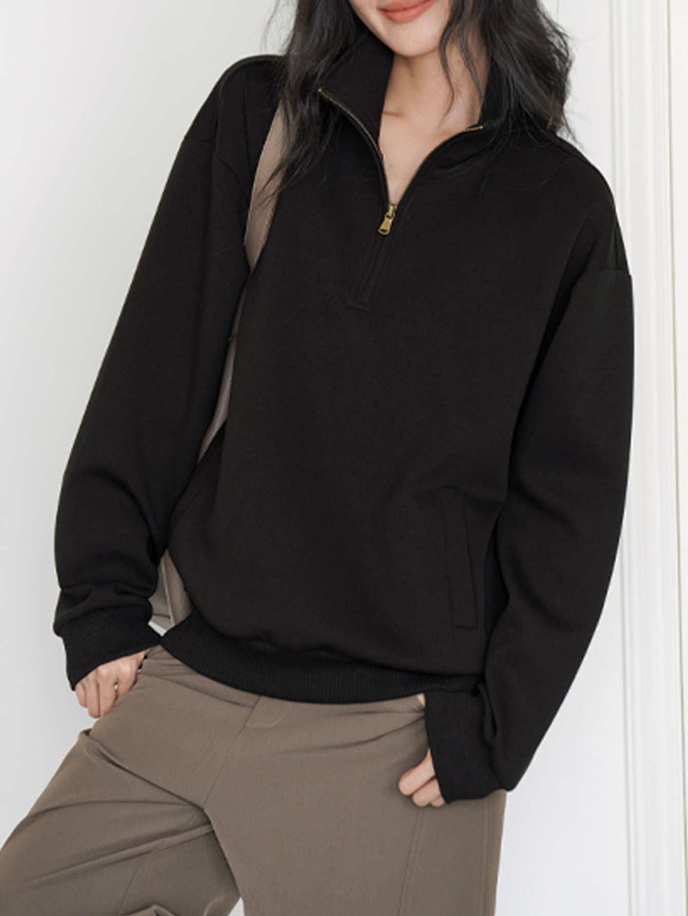 Black Cotton Loose Sweatshirt