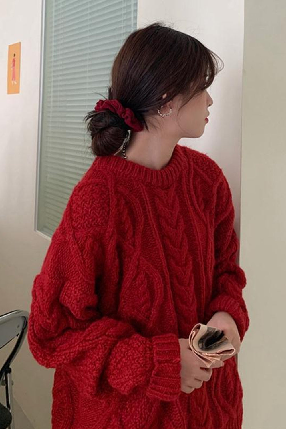 Long Sleeve O-Neck Knitted Warm Sweater-ABS2423RED