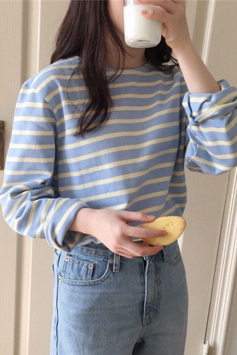 Long Sleeve Cute Colors Striped Loose Shirt-ABS2458GY