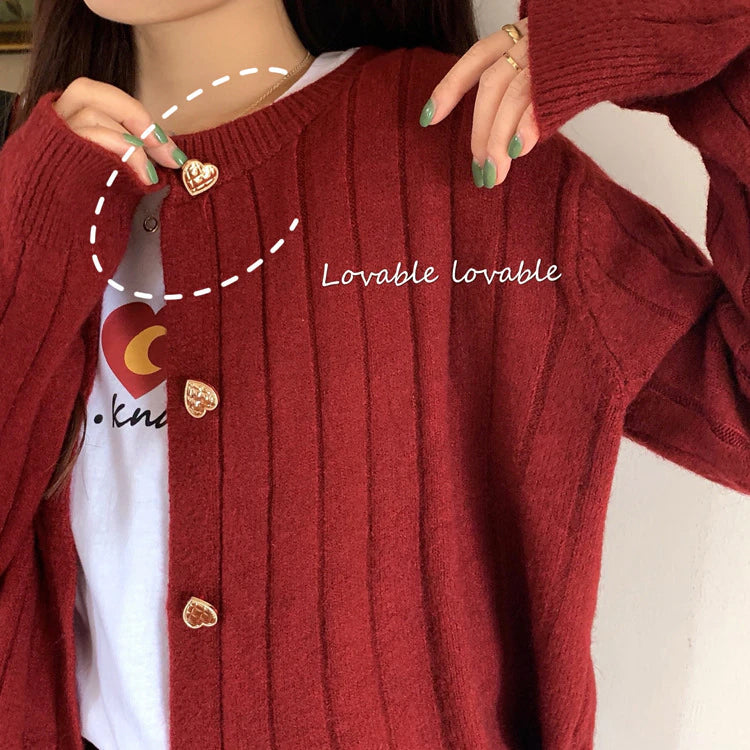 Cute Hearts Button Knitted Cardigan Sweater-ABS2439GY