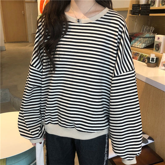 Loose Thin Casual Striped Sweatshirt-ABS2407DBL