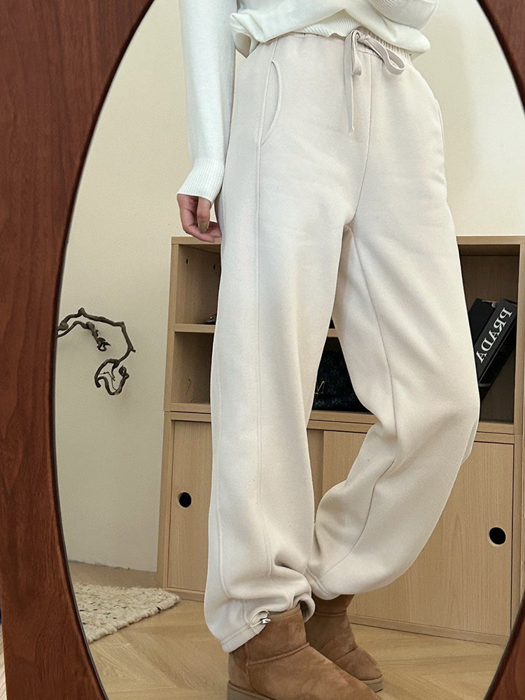 Thickened Fleece Wide Leg Pants Winter Casual Long Pants