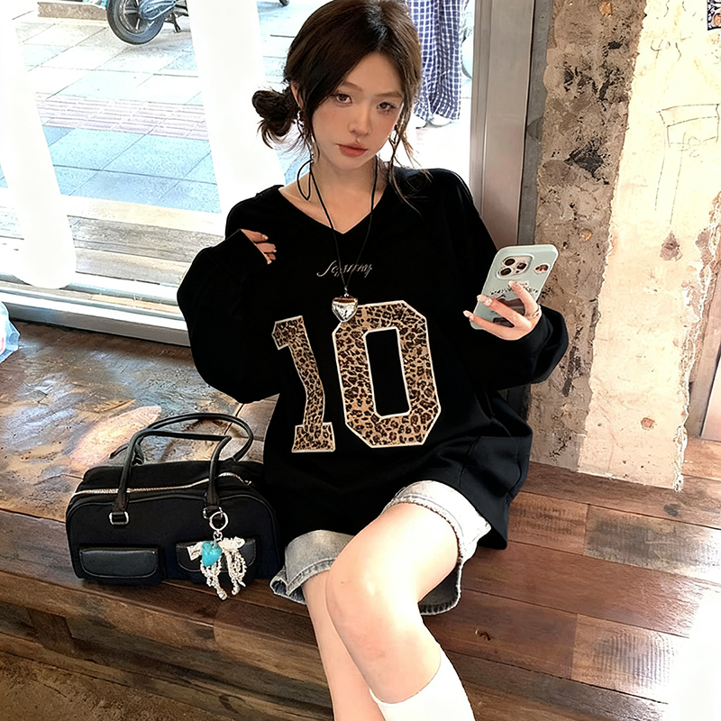 2026 Fall/Winter Leopard Print Letter Black Sweatshirt-ABSPF-275
