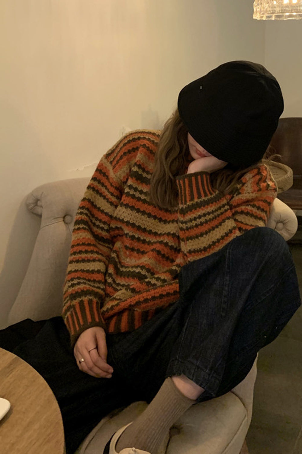 Vintage Striped O-Neck Casual Sweater-ABS2449WT