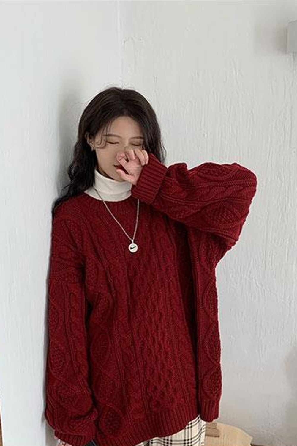 Long Sleeve O-Neck Knitted Warm Sweater-ABS2423RED