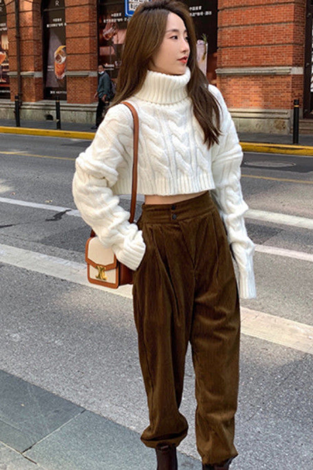 Solid Turtleneck Cropped Sweater-ABS02401GY