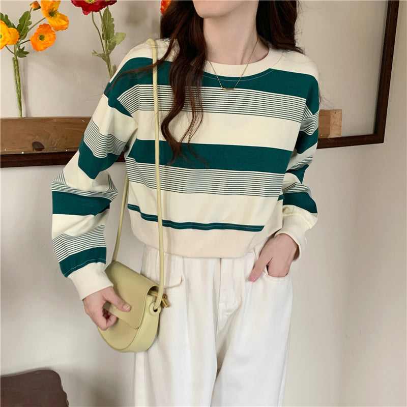 Long Sleeve Cute Striped Cropped Sweater-ABS2473WT