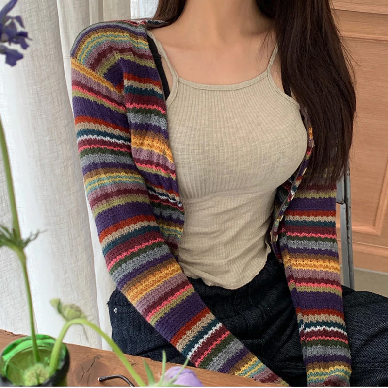 Long Sleeve V-Neck Striped Slim Sweater-ABS2444BK