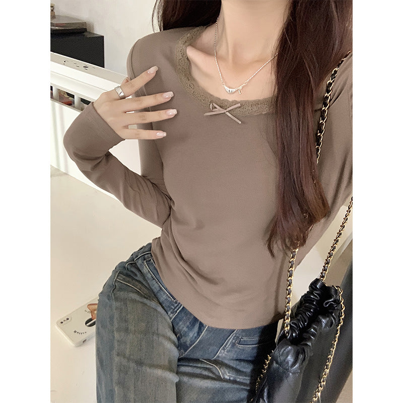 Lace Knitted Long-sleeved T-shirt