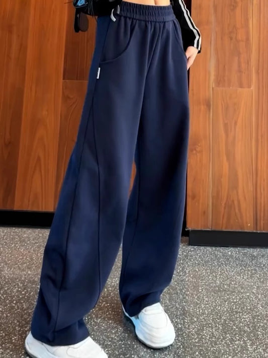 Navy Blue Women's Sweatpants Winter Trousers-ABP01NB