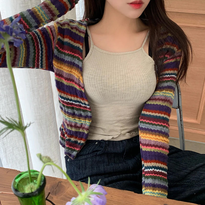 Long Sleeve V-Neck Striped Slim Sweater-ABS2444BK