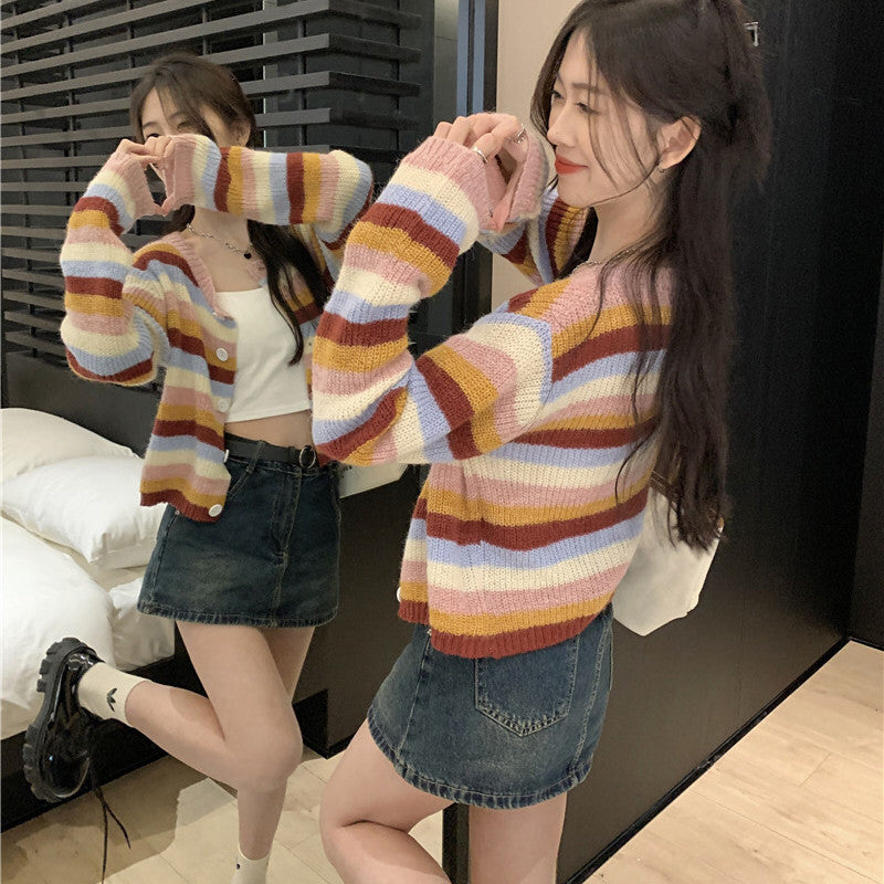 Long Sleeve Retro Striped Slim Sweater-ABS2416LD