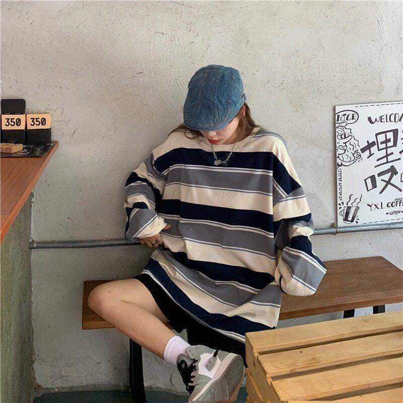 Long Sleeve Colors Striped Casual Sweatshirt-ABS2415BK