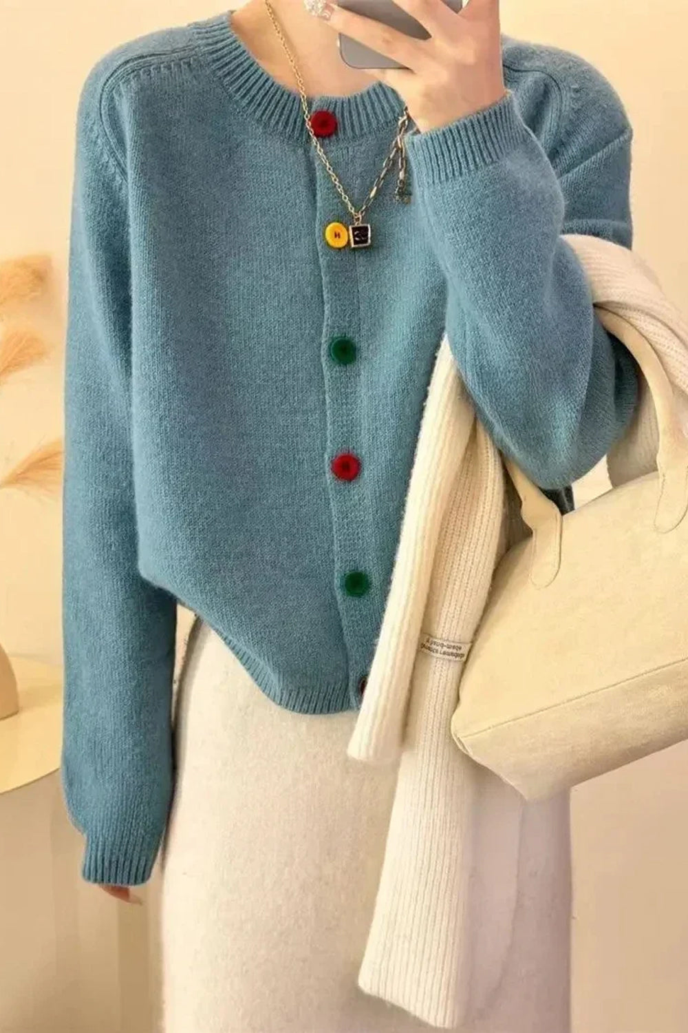 Long Sleeve Colorful Buton Cardigan Sweater-ABS2430BL