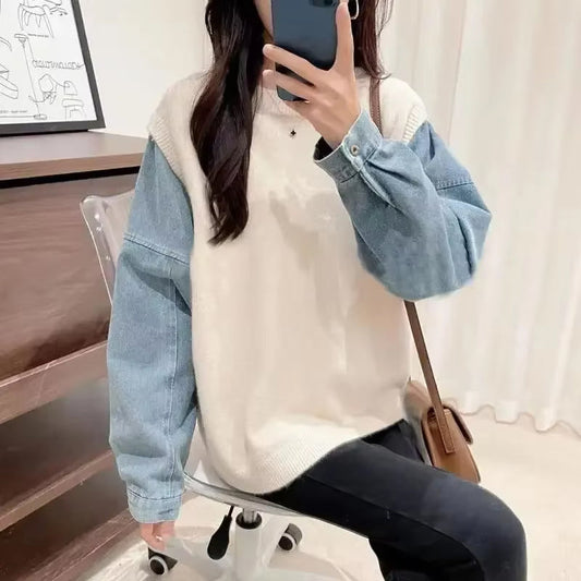 Long Sleeved Denim Casual Sweatshirt-ABS2402GN