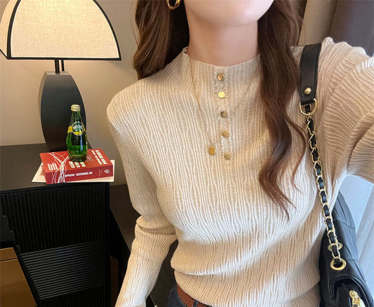 Women's Beige Turtleneck Bottoming Shirt