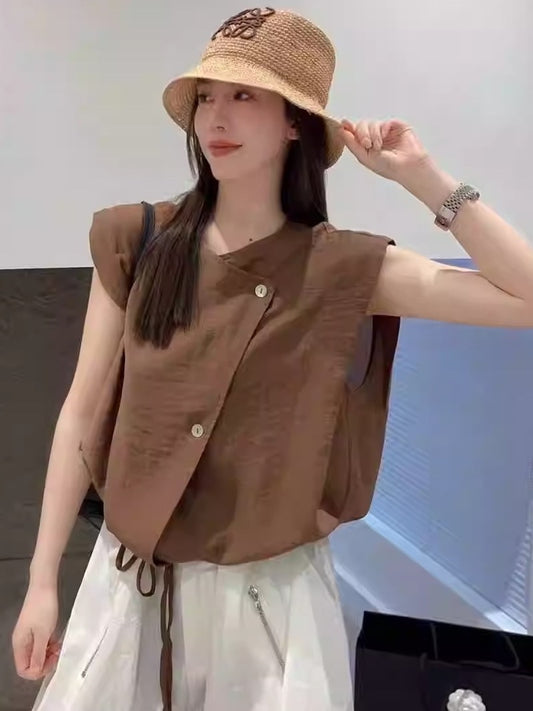 2024 Summer New High-end Temperament Short Drawstring Shirt D24122846