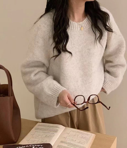 Beige Long-sleeved Thickened Sweater Top