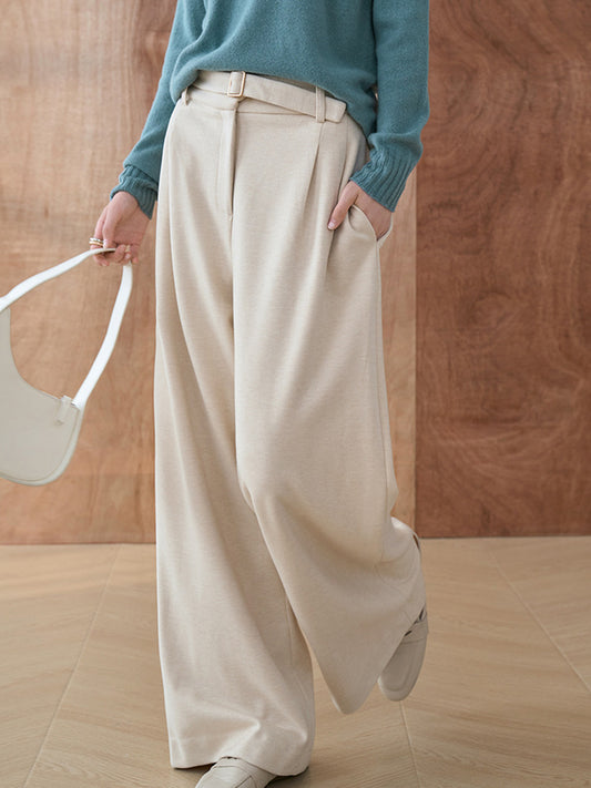 Wool Pants Women 2024 Winter Casual Wide Leg Pants-ABP3013BK