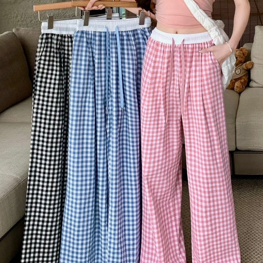 Women's Multi-color Plaid Wide-leg Pants-MO160