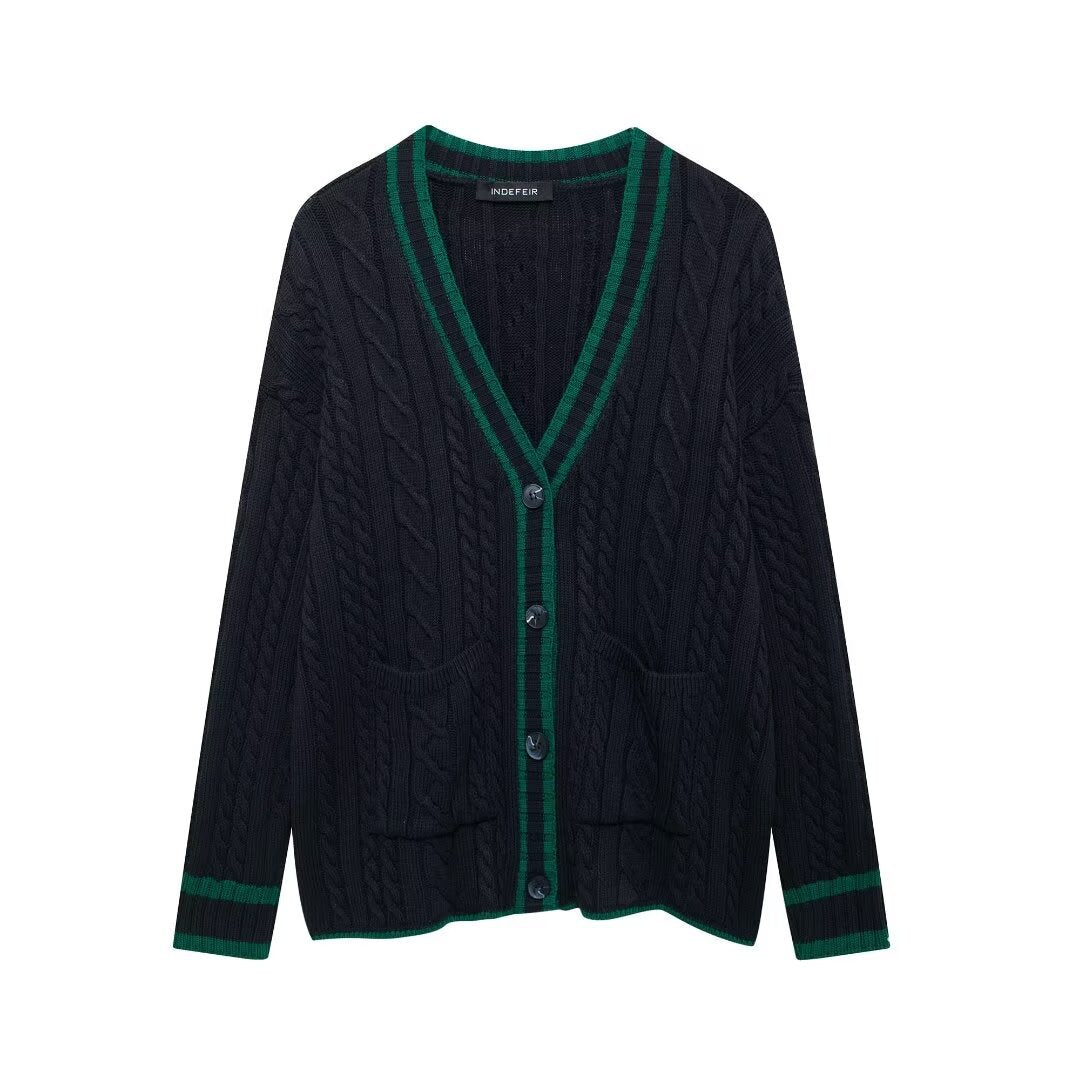Cable Cardigan V-neck Long Sleeve Knitted Jacket