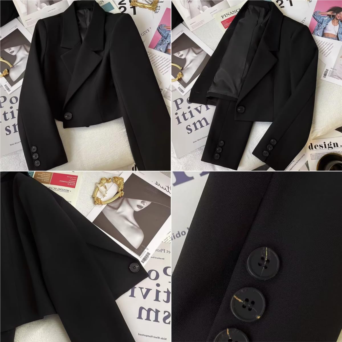 Cropped Blazer for Women Trendy Petite Jacket Dressy Casual Long Sleeve Work Office Crop Top-ABS2472GY