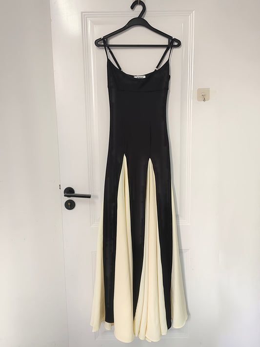 Black and White Stitching Dress Women Summer Sleeveless Suspender Long Dresses-PUT-200