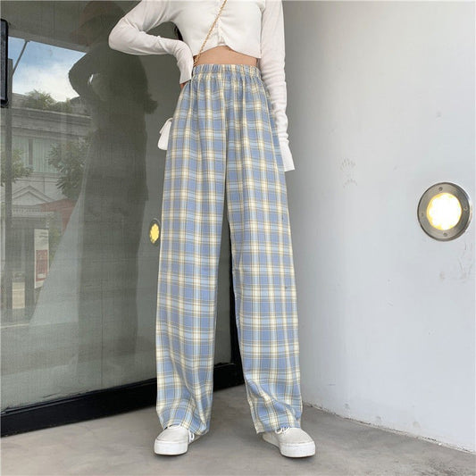Women's Plaid Casual Straight Pants-MO156