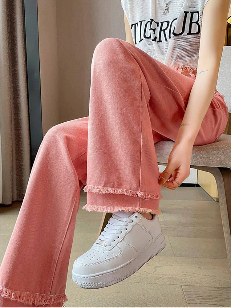 High Waist Light Color Loose Straight Wide Leg Pants-ABP3008BK