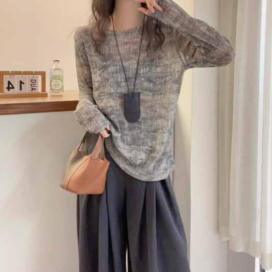 Autumn Tie-dye Casual Light Long-sleeved T-shirt-ABS2500BK