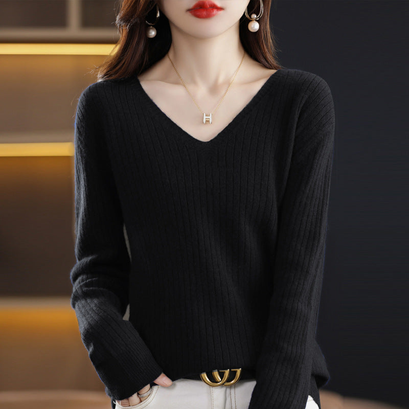 2025 Autumn/Winter New V-neck Loose Knit Sweater for Women-DH-ZV-177