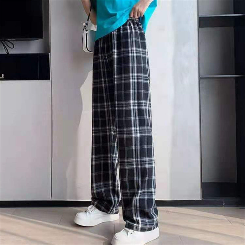 Women's Plaid Casual Straight Pants-MO156