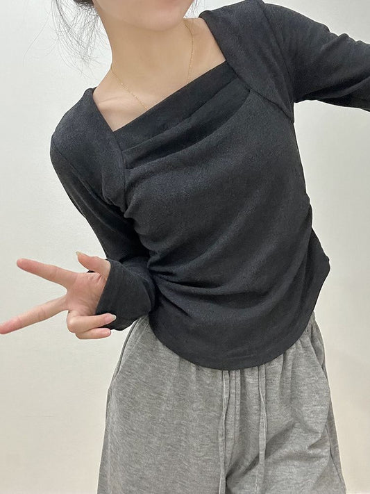 Black Velvet Bottoming Shirt Women's Long Sleeve T-shirt-ABS2506BK