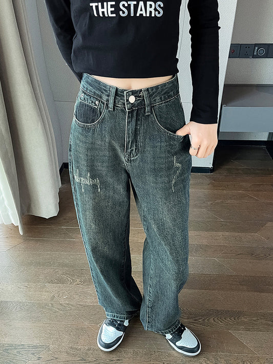 Women's Wide Leg Jeans-ABP3006BL