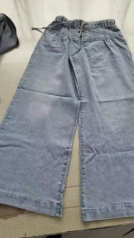 Women's Pleated Mid-waist Tie Loose Wide-leg Jeans