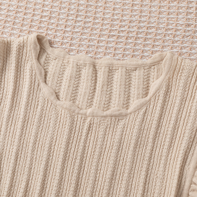 Ruffled Sleeves Mesh Knitted Femme Elegant Summer Thin Short-sleeved Knit