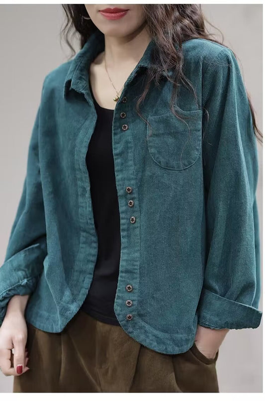 Women's Long Sleeve Lapel Corduroy Shirt Cardigan