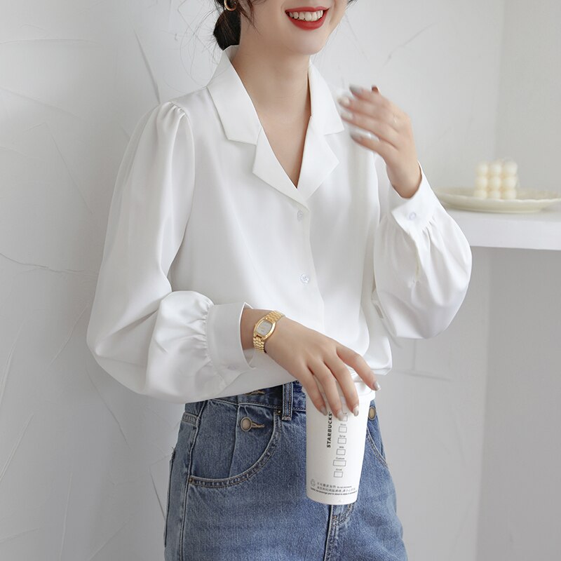 Long Sleeve Top Women  New Puff Sleeve Single-Breasted Shirts-ABS2448BK