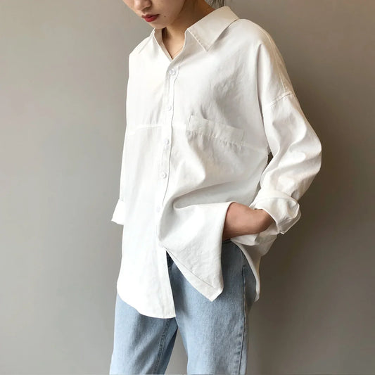 Loose Solid Color Womens Tops And Blouses Spring Autumn Shirts-ABT24WT