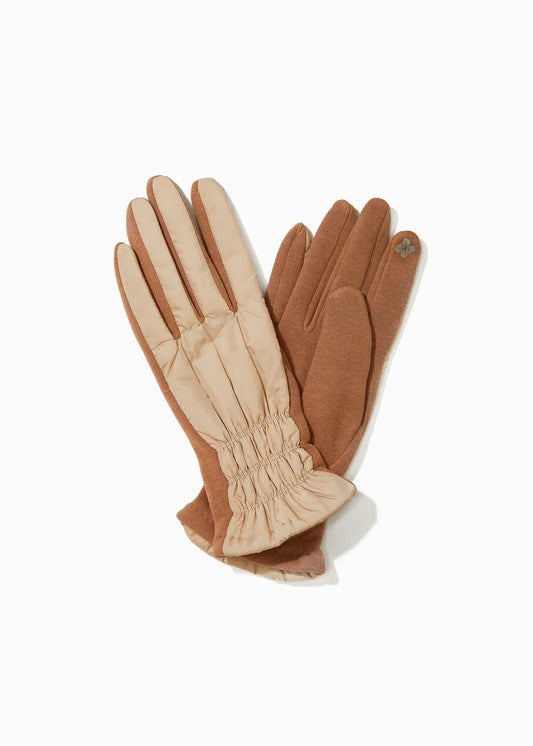 Striped Stitch Puffer Glove | Tan-ABC12GNstrip