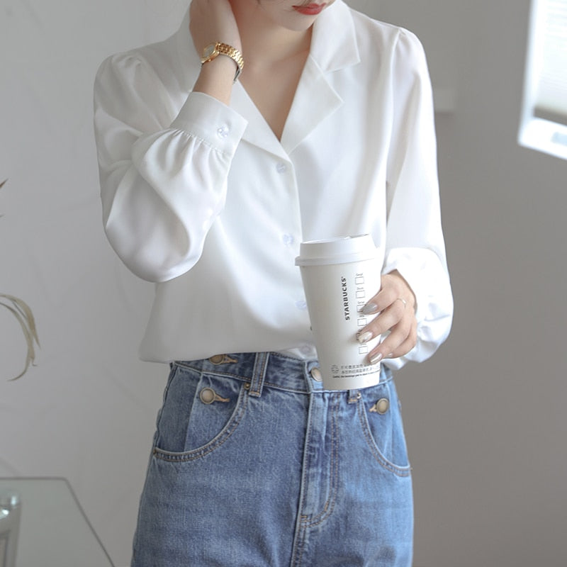 Long Sleeve Top Women  New Puff Sleeve Single-Breasted Shirts-ABS2448BK