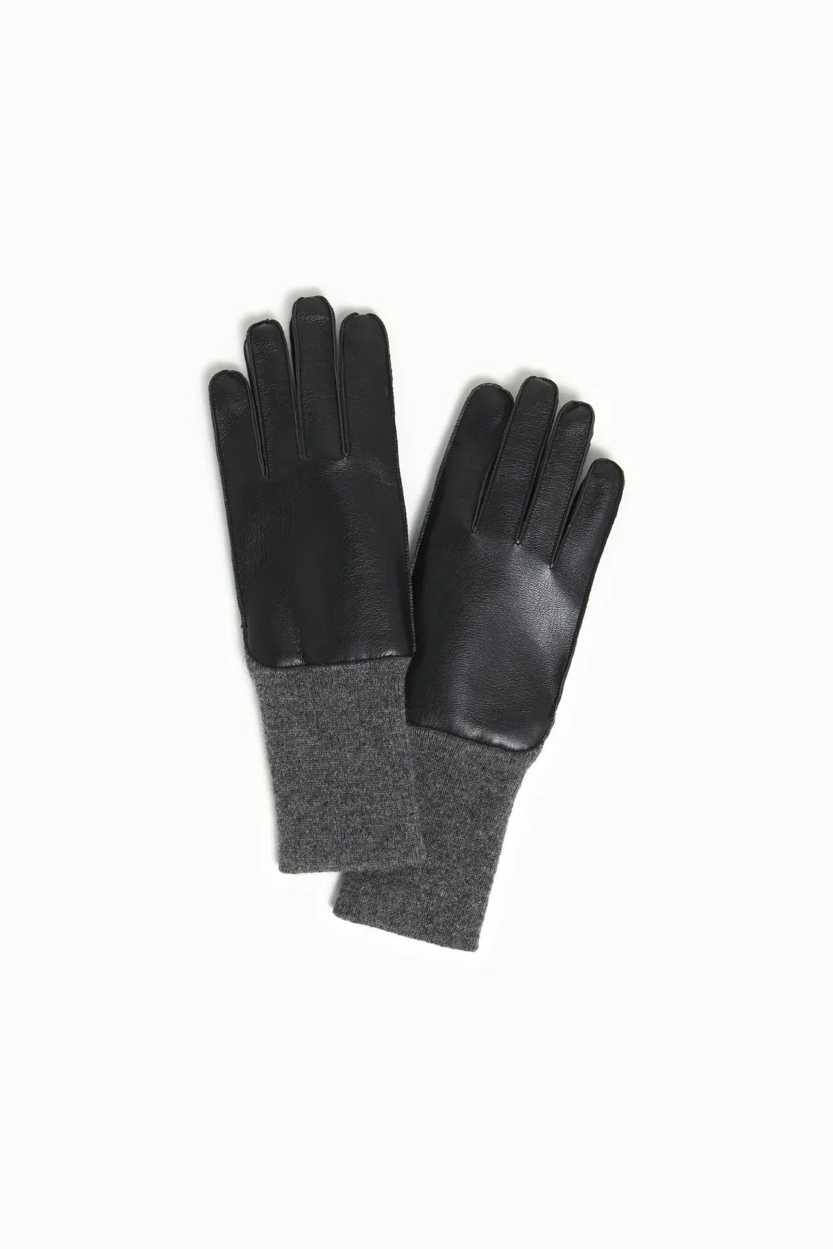 Long Rib Cuff Faux Leather Gloves | Black-ABT12BK