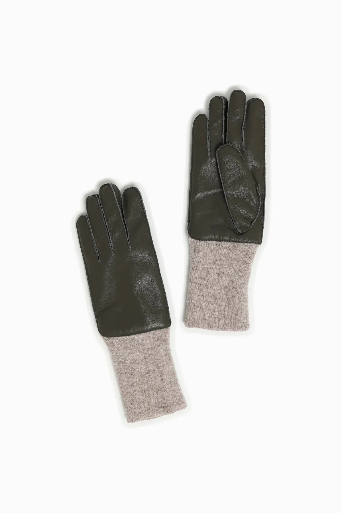 Long Rib Cuff Faux Leather Gloves | Olive-ABT04WT