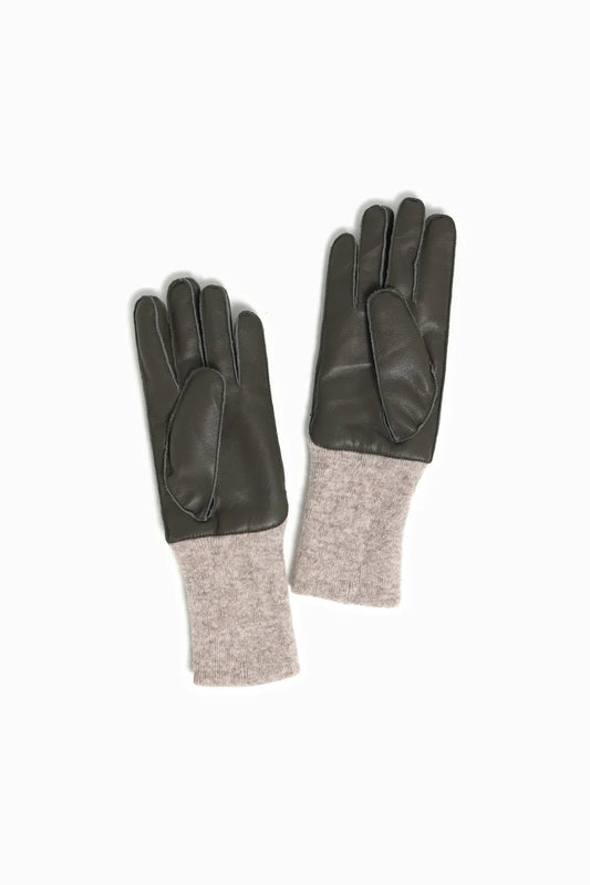 Long Rib Cuff Faux Leather Gloves | Olive-ABT04WT