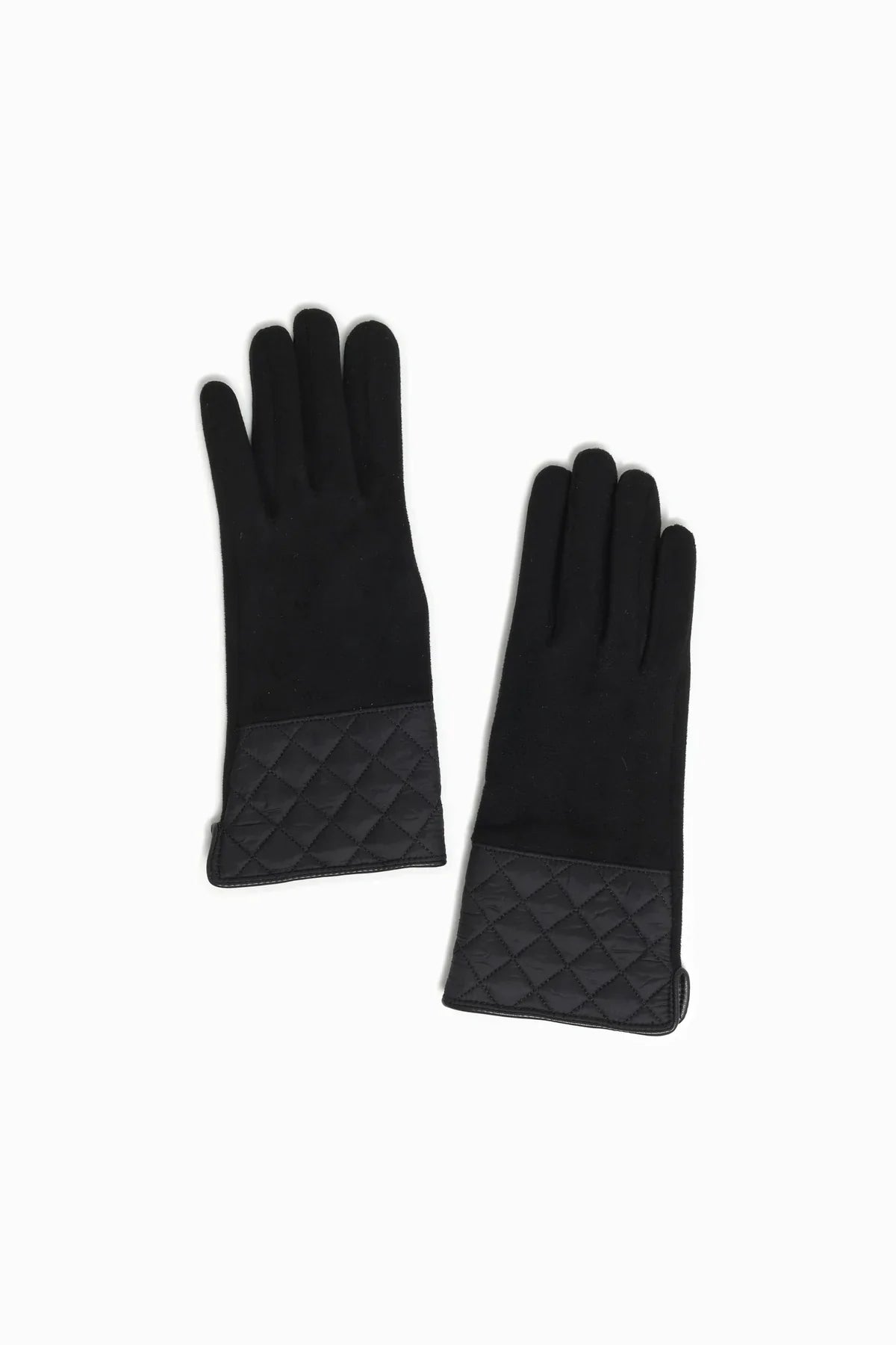 Faux Suede Quilted Gloves | Black-ABT08GY