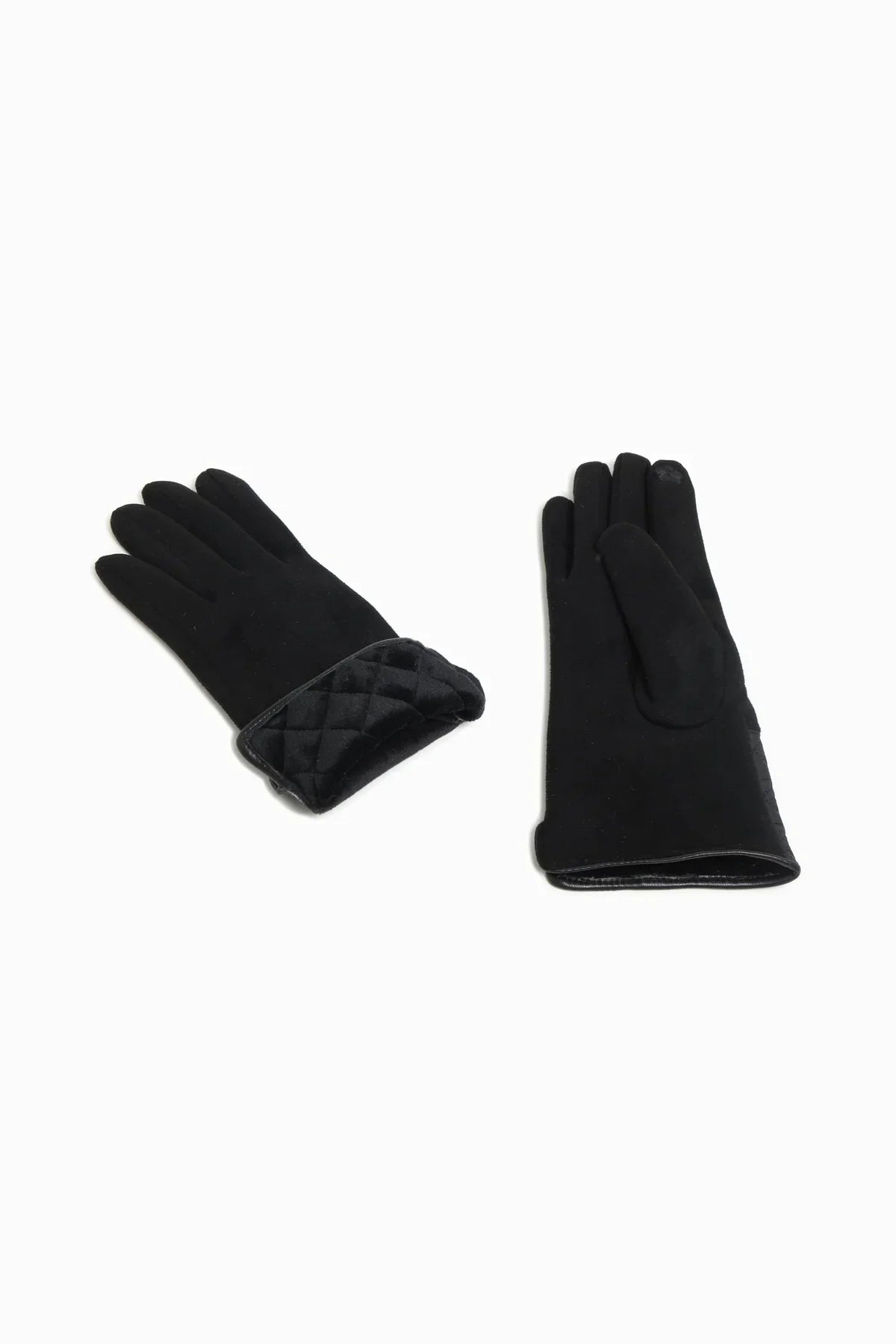 Faux Suede Quilted Gloves | Black-ABT08GY