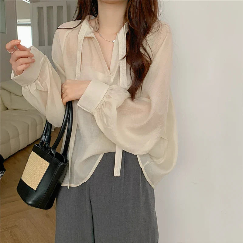 Fashion Chiffon Shirts Women Spring Summer Long Sleeve Blouses TopsABC16WT